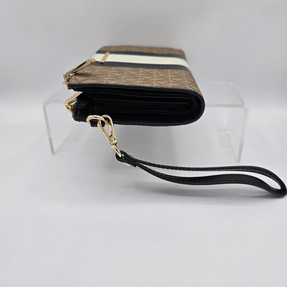 Michael Kors Wristlet Double Zip Brown Monogram Jet Set 7.5" x 4.5" - Picture 7 of 12